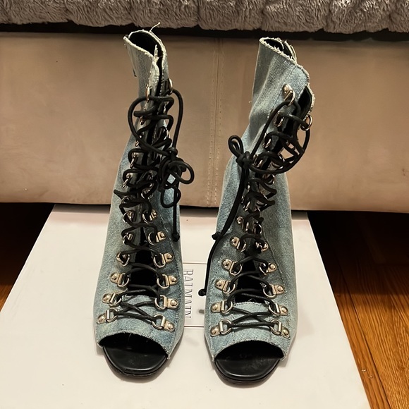 Balmain Denim Open Toe Bootie SZ 39, Same Day Ship π Spring Clean Closet Saleπ - Picture 2 of 16